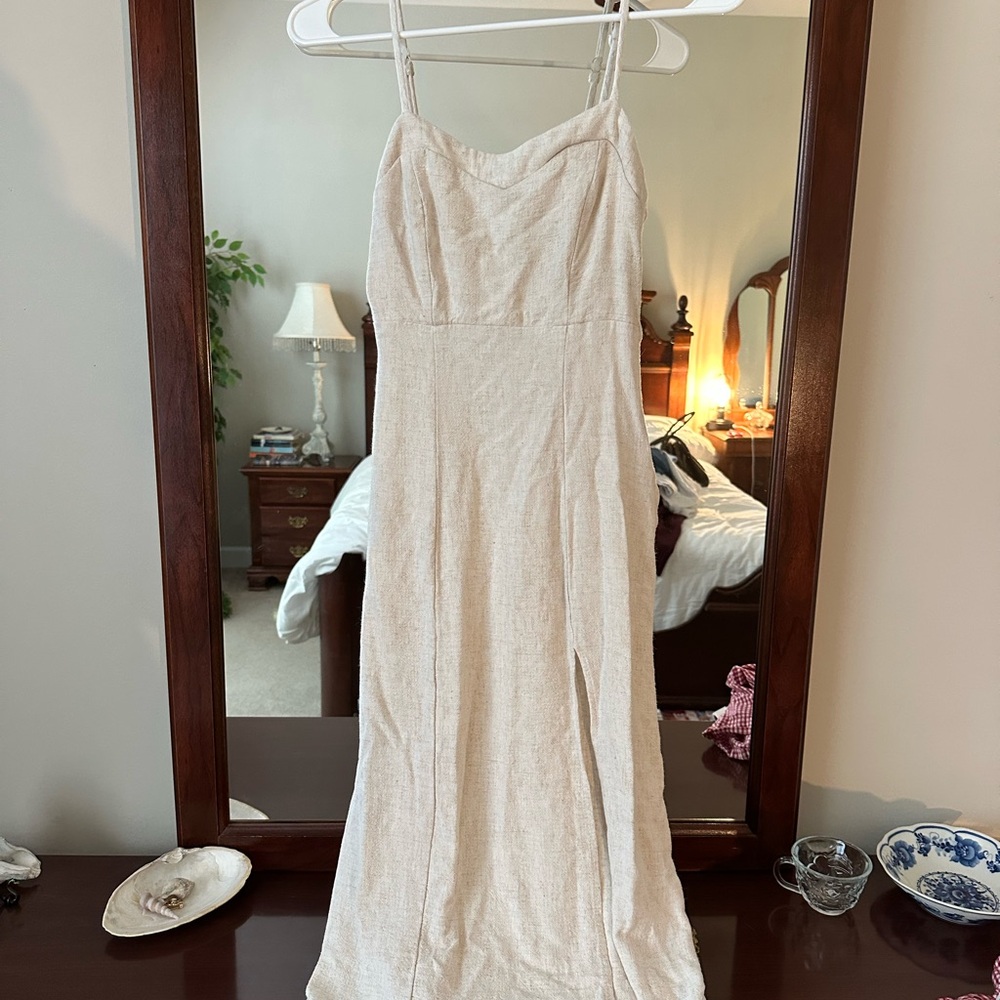 Altar'd State Oatmeal Linen Blend Midi Dress